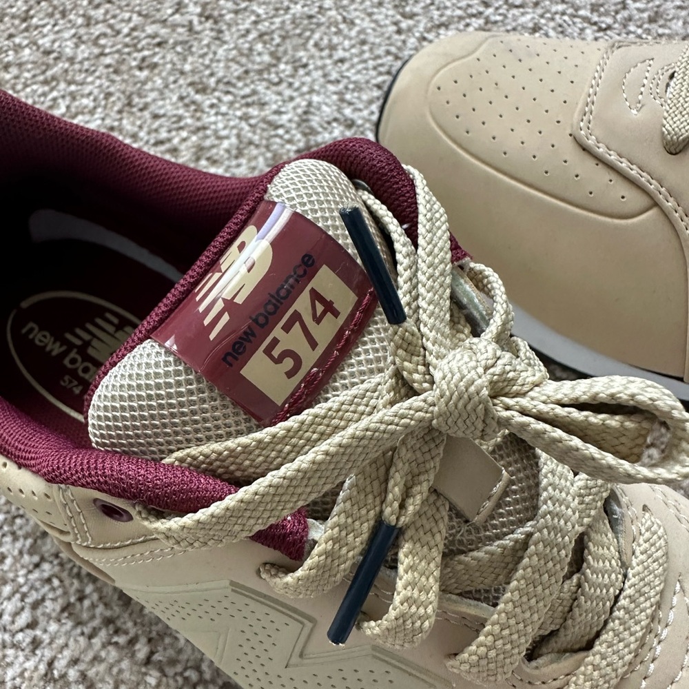 New Balance 574 Beige and Burgundy